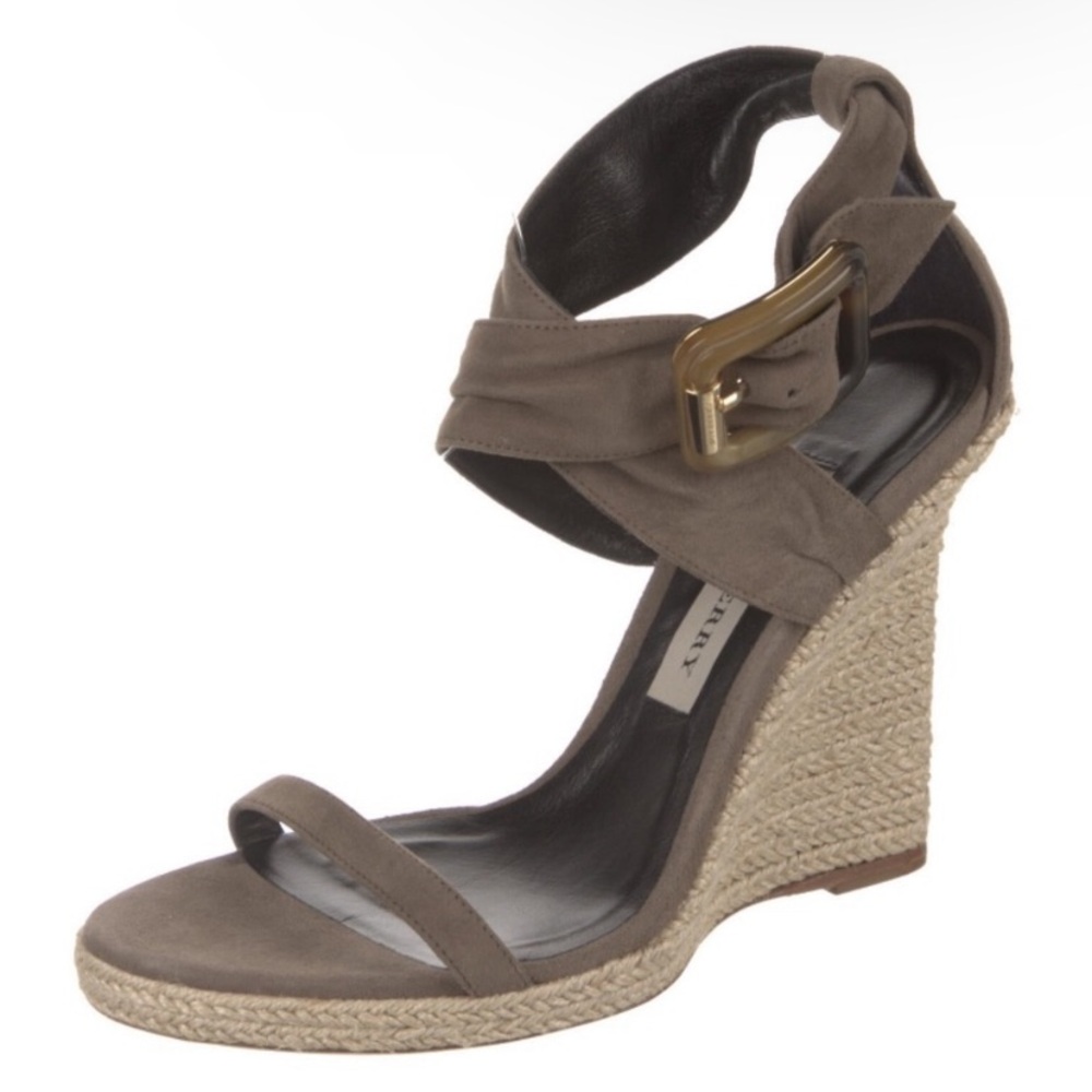 Burberry Catsbrook Brown Suede Espadrille Wedge 38 1/2 - Picture 13 of 17